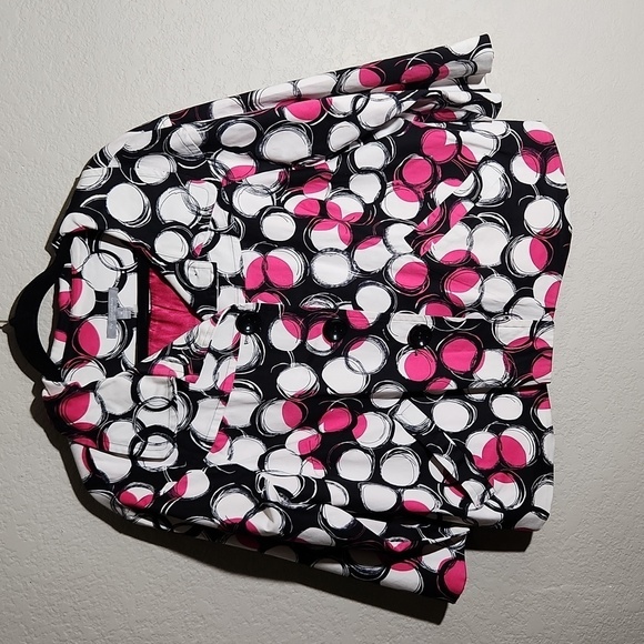 NY Collection Coat Womens Size 1X Swing Cropped Pink White Black Pleated Circle - Picture 1 of 10